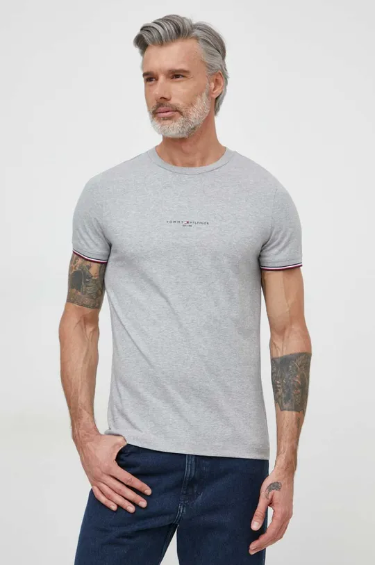 sivá Bavlnené tričko Tommy Hilfiger Pánsky