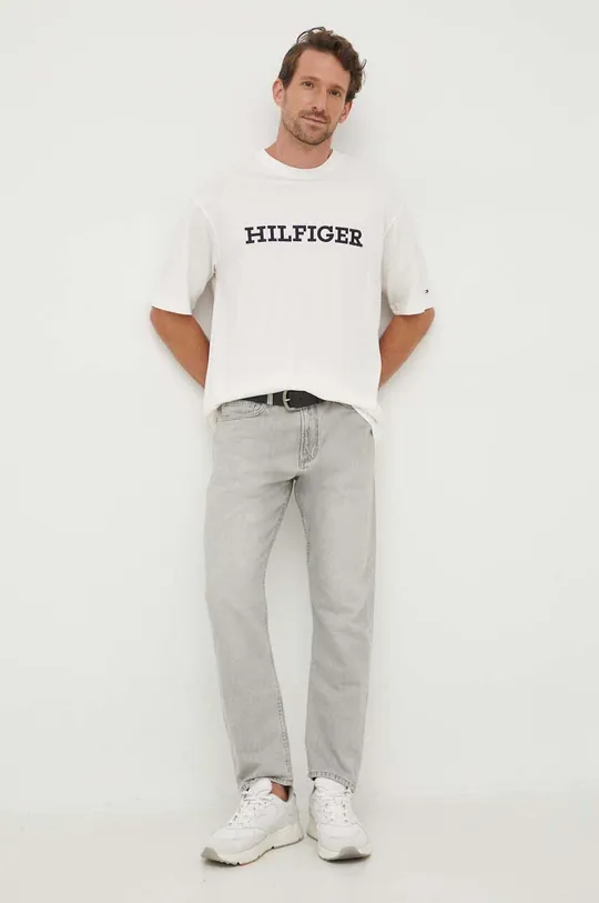 Bombažna kratka majica Tommy Hilfiger bež