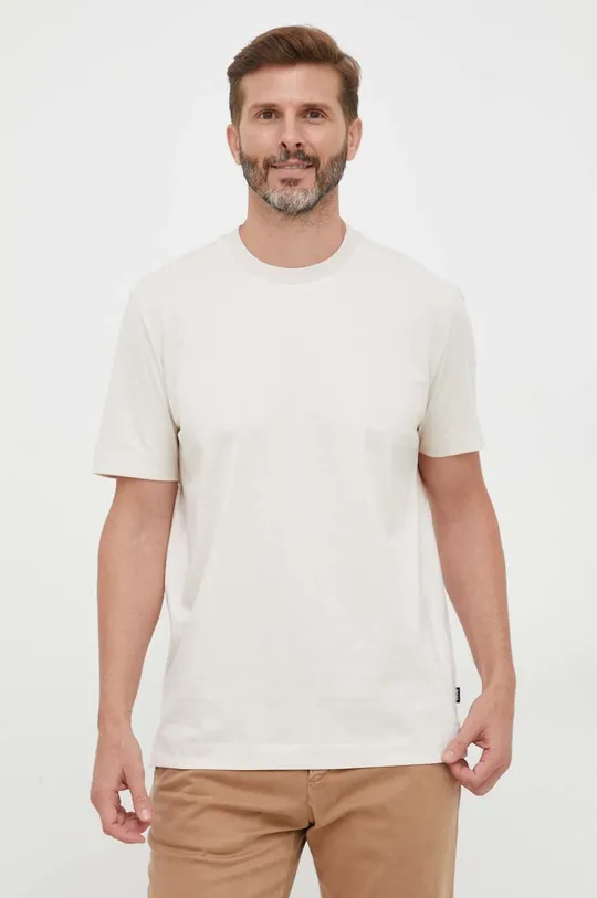 beżowy BOSS t-shirt bawełniany Męski