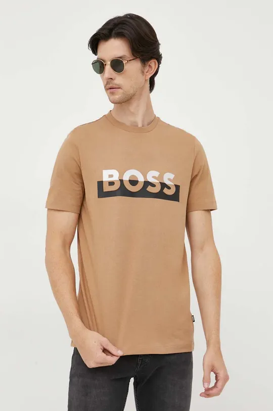 bež Bombažna kratka majica BOSS Moški
