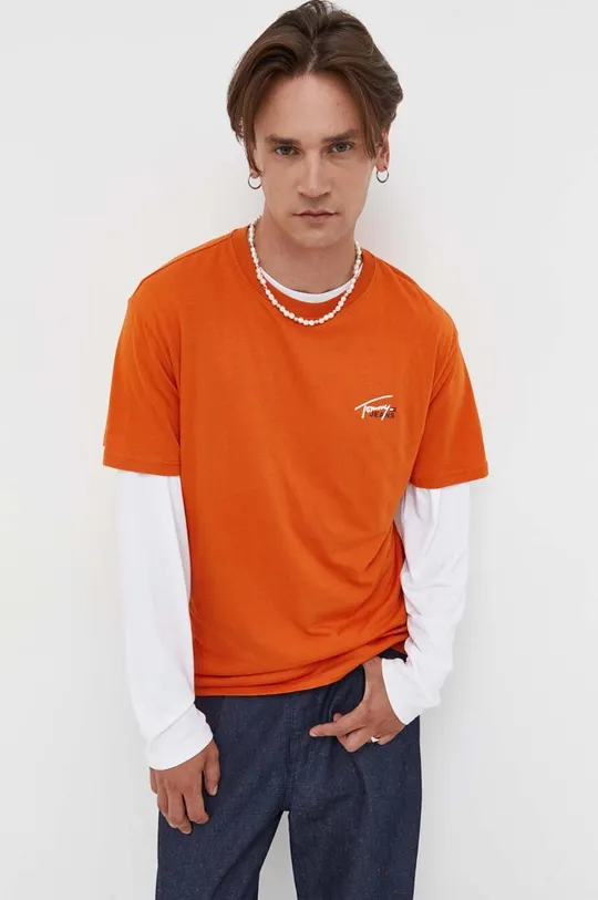 oranžová Bavlnené tričko Tommy Jeans Pánsky