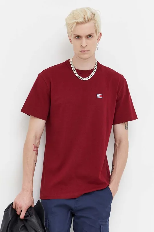 burgundské Bavlnené tričko Tommy Jeans Pánsky
