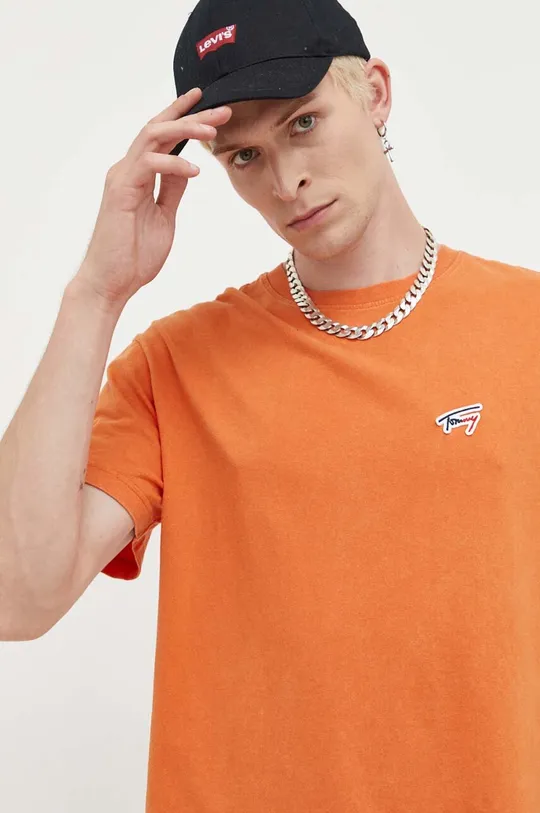 oranžna Bombažna kratka majica Tommy Jeans