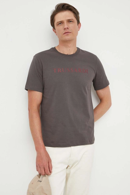 szary Trussardi t-shirt bawełniany Męski