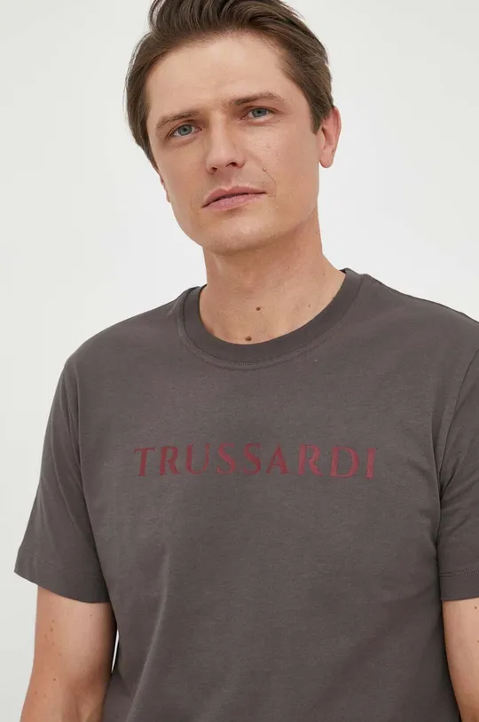 szary Trussardi t-shirt bawełniany