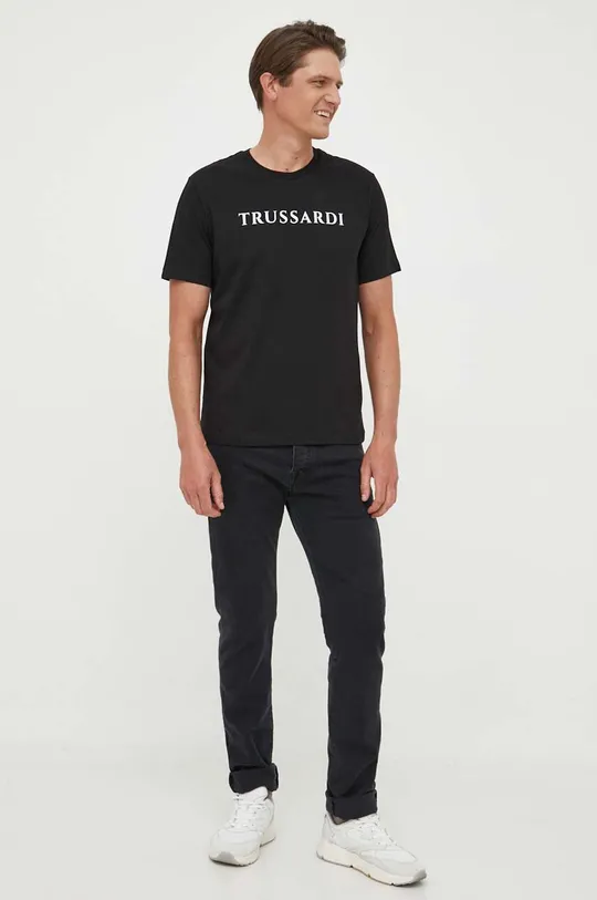 Bombažna kratka majica Trussardi črna