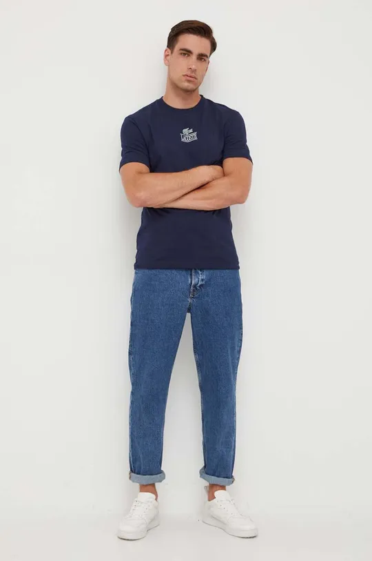 Βαμβακερό μπλουζάκι Lacoste σκούρο μπλε