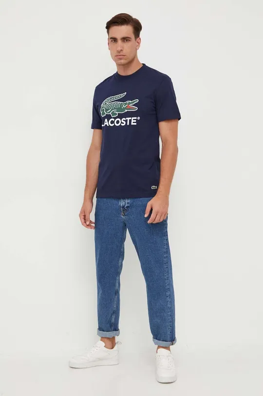 Бавовняна футболка Lacoste темно-синій