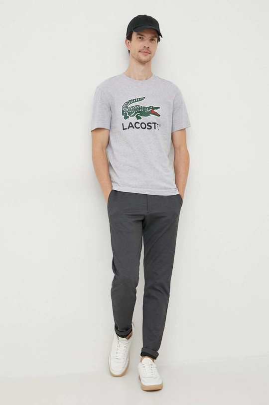 Βαμβακερό μπλουζάκι Lacoste γκρί