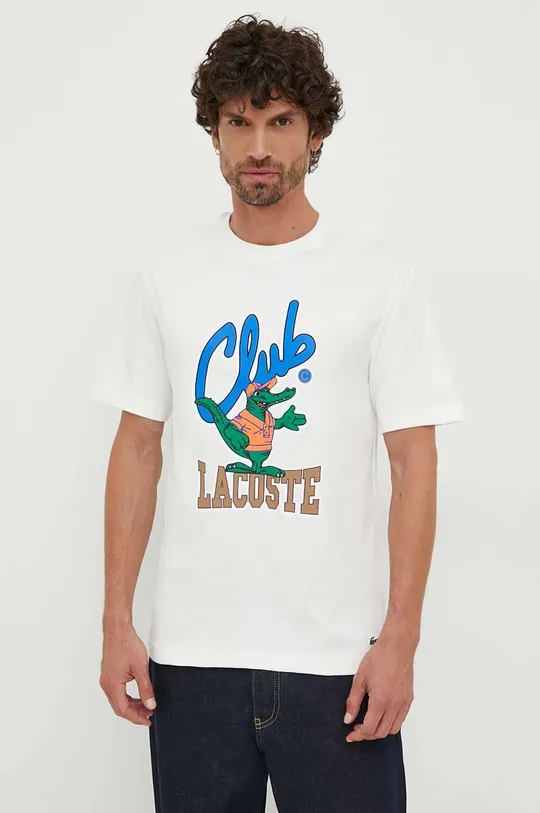 λευκό Βαμβακερό μπλουζάκι Lacoste Ανδρικά
