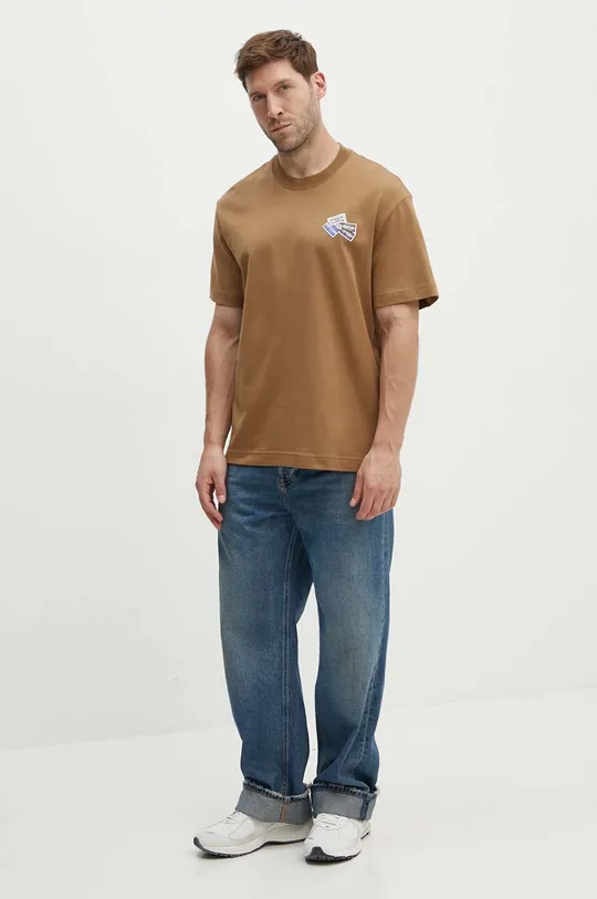Хлопковая футболка Lacoste коричневый