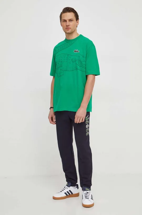 Bombažna kratka majica Lacoste zelena