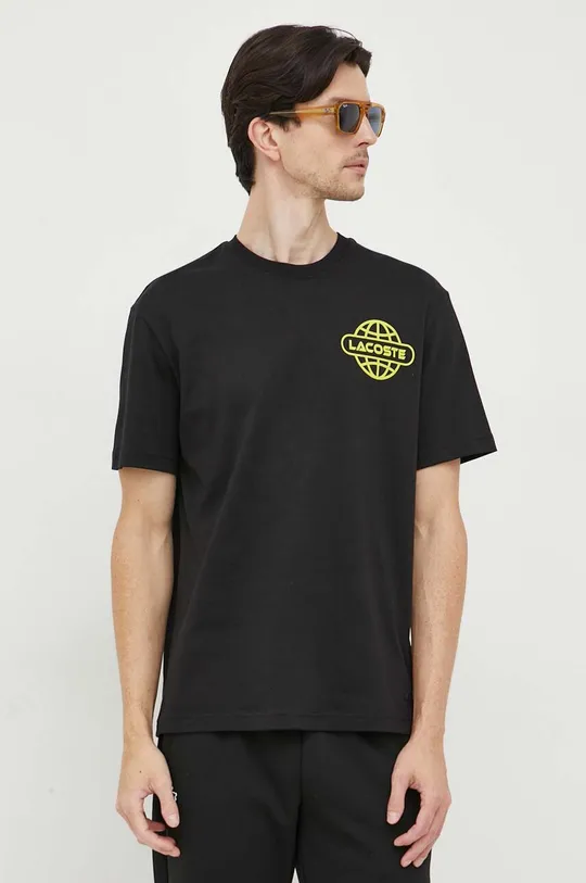 чорний Бавовняна футболка Lacoste Чоловічий