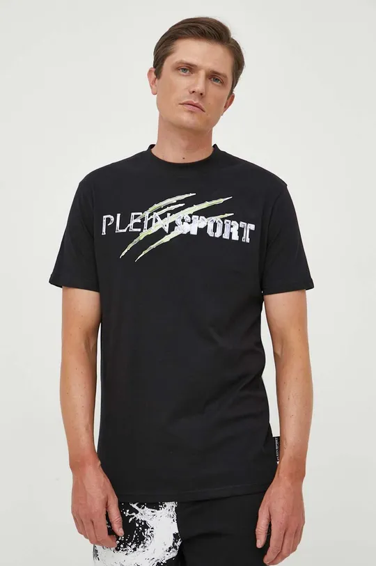 Βαμβακερό μπλουζάκι PLEIN SPORT μαύρο