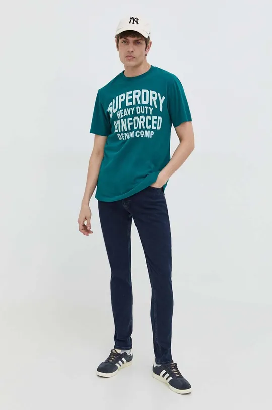 Хлопковая футболка Superdry зелёный