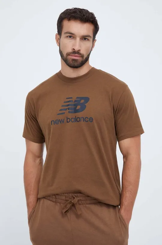 καφέ Βαμβακερό μπλουζάκι New Balance