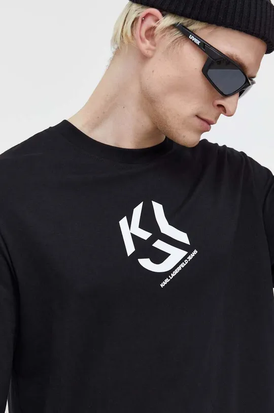 črna Bombažna majica z dolgimi rokavi Karl Lagerfeld Jeans