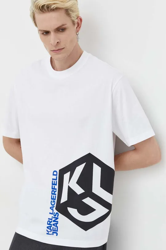 λευκό Βαμβακερό μπλουζάκι Karl Lagerfeld Jeans Ανδρικά