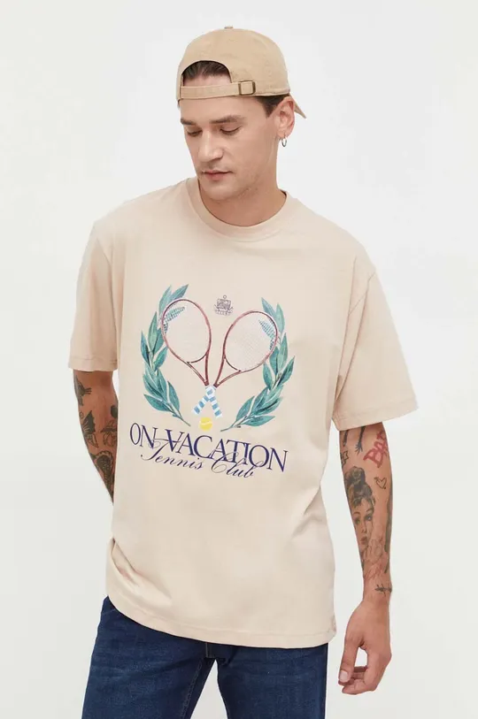 beige On Vacation t-shirt in cotone