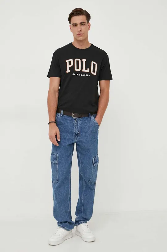 črna Bombažna kratka majica Polo Ralph Lauren Moški