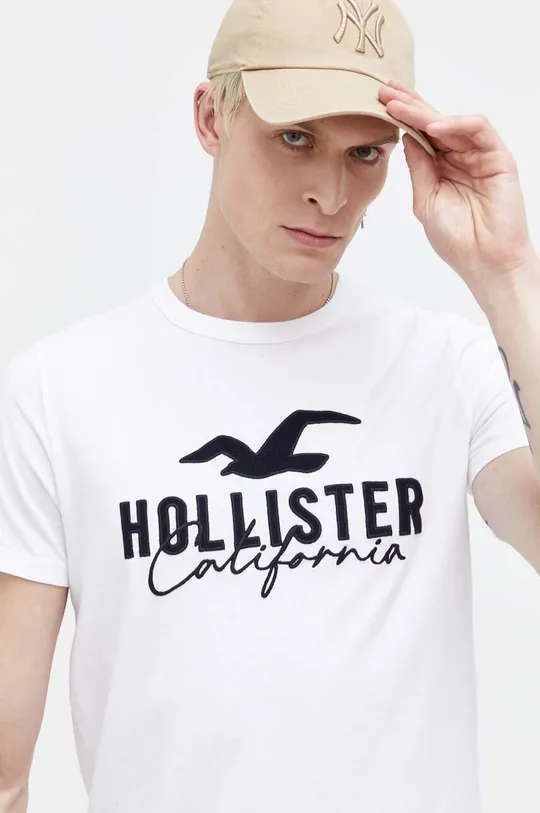 λευκό Βαμβακερό μπλουζάκι Hollister Co. Ανδρικά