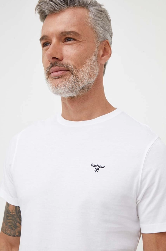 biały Barbour t-shirt bawełniany