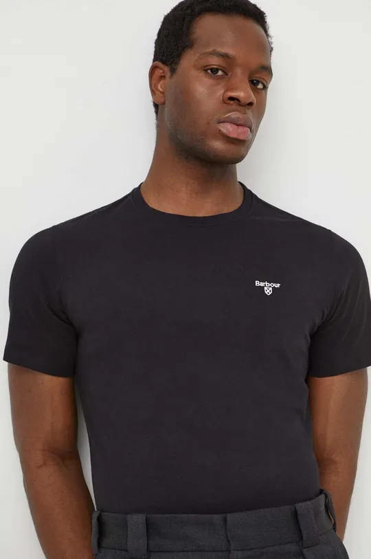 μαύρο Βαμβακερό μπλουζάκι Barbour