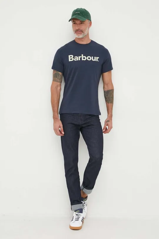 Бавовняна футболка Barbour темно-синій