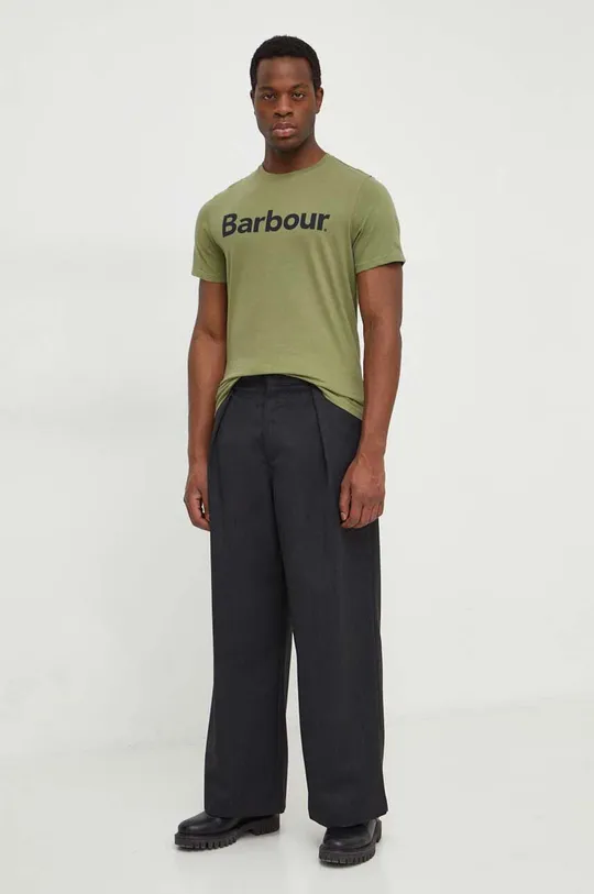 Βαμβακερό μπλουζάκι Barbour πράσινο