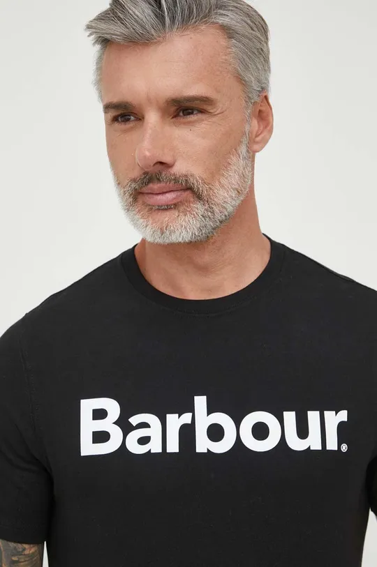 Βαμβακερό μπλουζάκι Barbour μαύρο