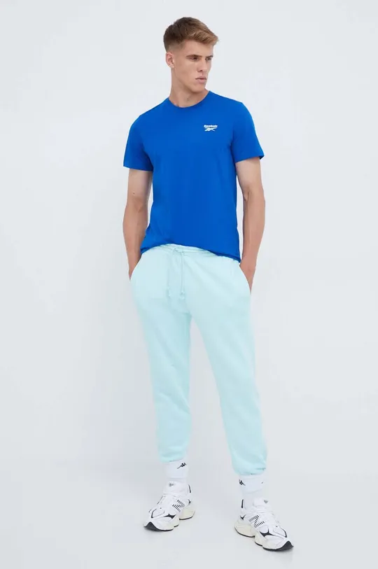 Βαμβακερό μπλουζάκι Reebok μπλε