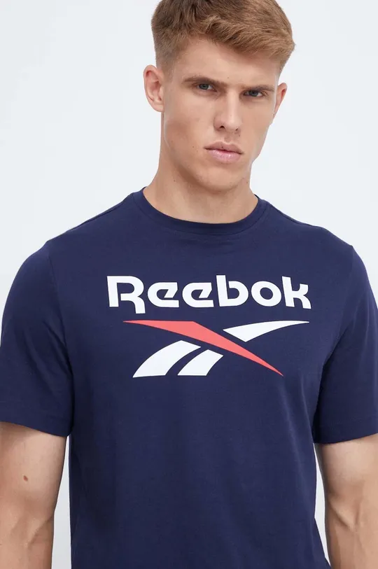 тёмно-синий Хлопковая футболка Reebok Мужской