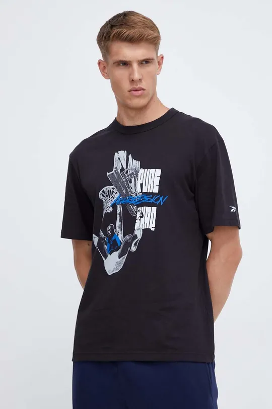 μαύρο Βαμβακερό μπλουζάκι Reebok Classic Basketball Ανδρικά