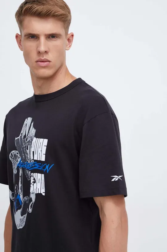 μαύρο Βαμβακερό μπλουζάκι Reebok Classic Basketball