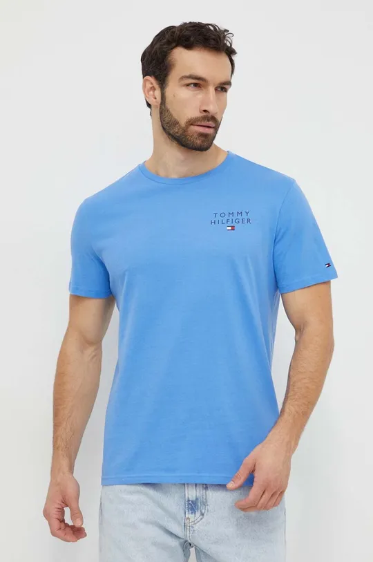 μπλε Βαμβακερό t-shirt Tommy Hilfiger Ανδρικά