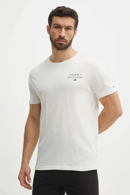 beżowy Tommy Hilfiger t-shirt lounge bawełniany