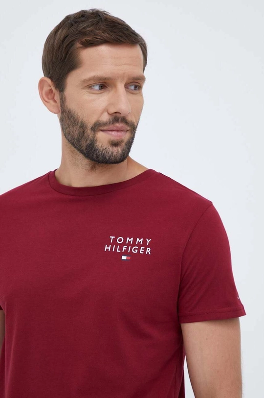 bordowy Tommy Hilfiger t-shirt lounge bawełniany