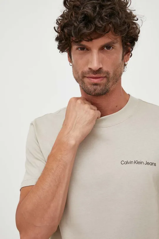 beżowy Calvin Klein Jeans t-shirt bawełniany