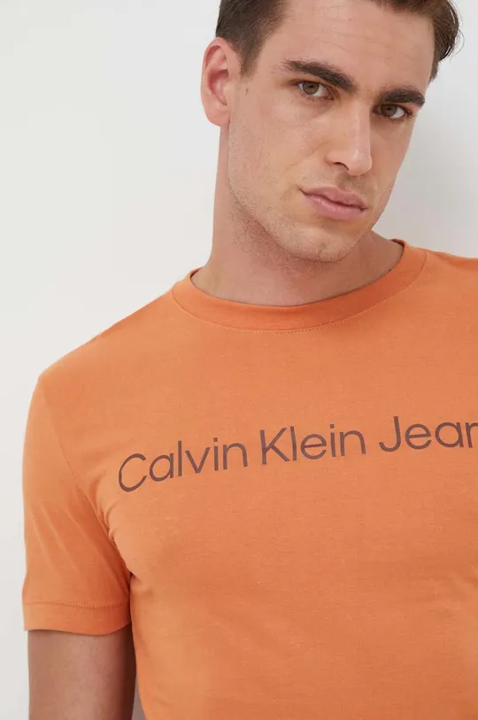 oranžová Bavlnené tričko Calvin Klein Jeans