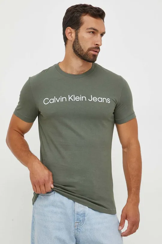 πράσινο Βαμβακερό μπλουζάκι Calvin Klein Jeans Ανδρικά