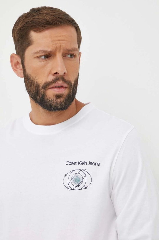 λευκό Βαμβακερή μπλούζα με μακριά μανίκια Calvin Klein Jeans