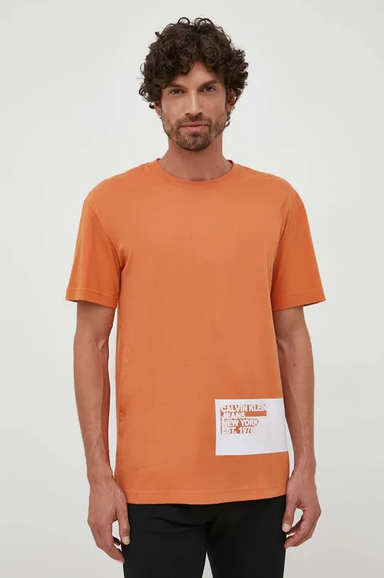 оранжевый Хлопковая футболка Calvin Klein Jeans Мужской