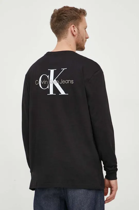 čierna Bavlnené tričko s dlhým rukávom Calvin Klein Jeans Pánsky