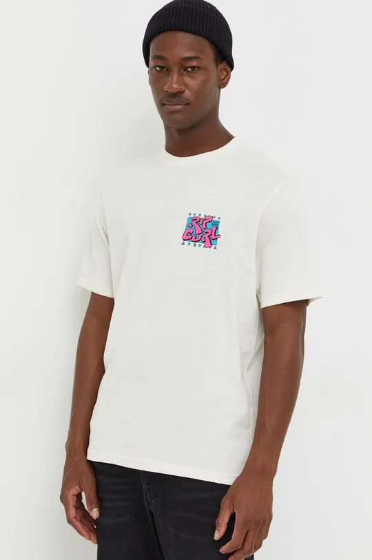 beżowy Rip Curl t-shirt bawełniany Męski