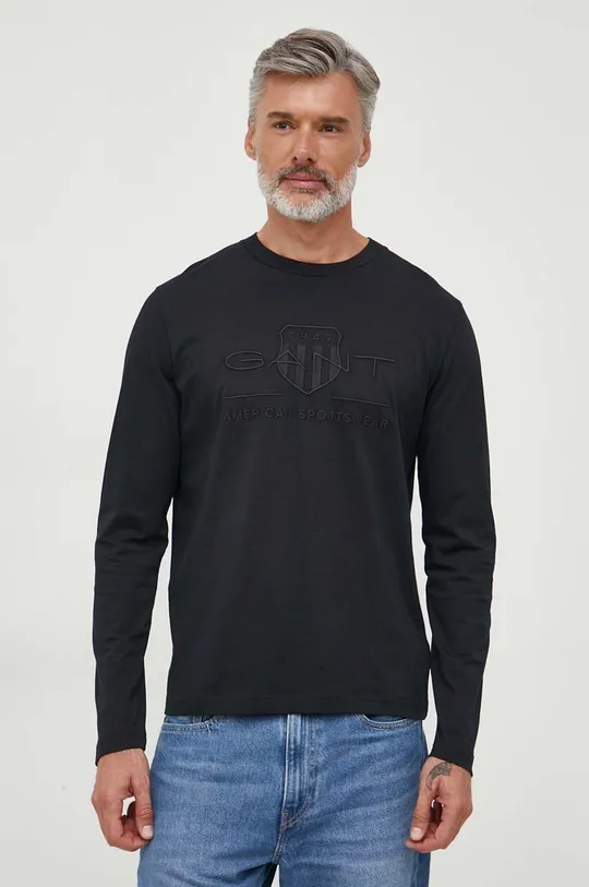 μαύρο Βαμβακερή μπλούζα με μακριά μανίκια Gant Ανδρικά