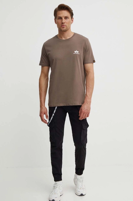 Alpha Industries t-shirt bawełniany Basic T Small Logo beżowy