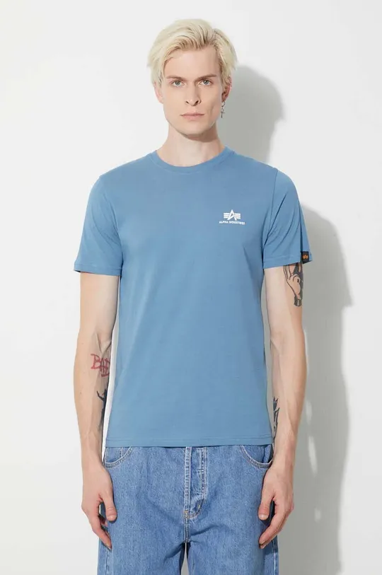 niebieski Alpha Industries t-shirt bawełniany Basic T Small Logo Męski
