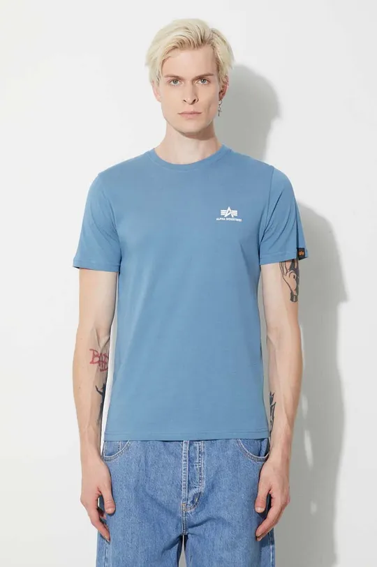 kék Alpha Industries pamut póló Basic T Small Logo Férfi