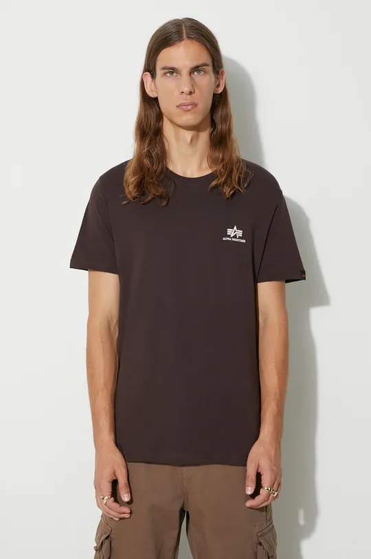 brązowy Alpha Industries t-shirt bawełniany Basic T Small Logo Męski