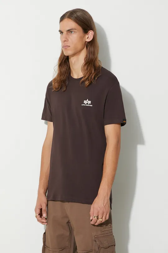 brązowy Alpha Industries t-shirt bawełniany Basic T Small Logo